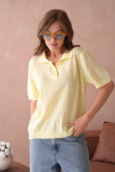 Polo Yaka Kısa Kol Salaş Yazlık Triko T-Shirt