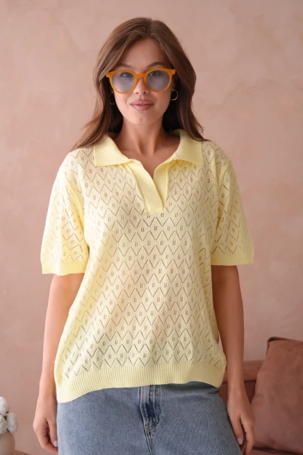 Polo Yaka Kısa Kol Salaş Yazlık Triko T-Shirt