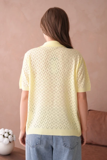 Polo Yaka Kısa Kol Salaş Yazlık Triko T-Shirt