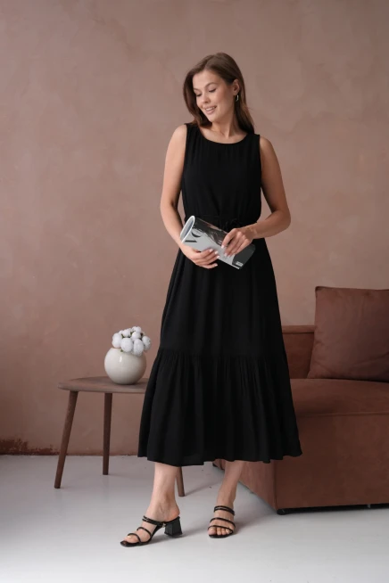 Siyah Kısa Kol Yazlık Elbise