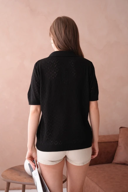 Kısa Kol Salaş Yazlık Polo Yaka Triko T-Shirt