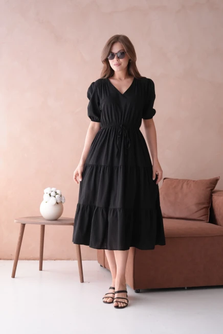 Siyah Kısa Kol Yazlık Elbise