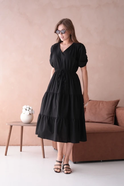 Siyah Kısa Kol Yazlık Elbise
