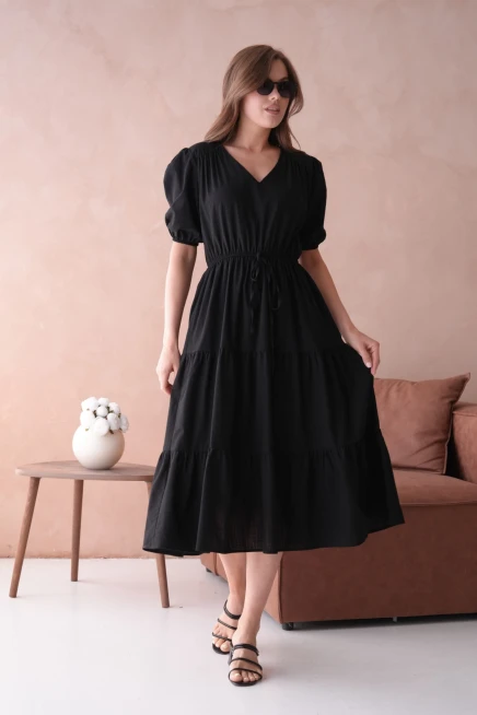 Siyah Kısa Kol Yazlık Elbise