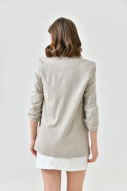 Kadın Taş Çizgili Kol Büzgülü Blazer Ceket