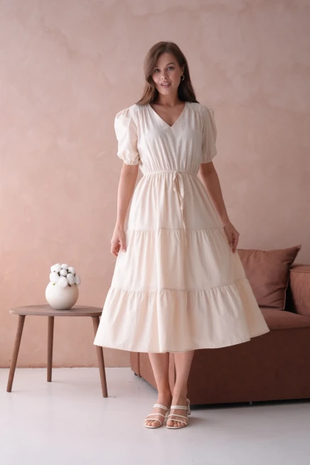 Astarlı Kısa Kol Lastikli Yazlık Elbise