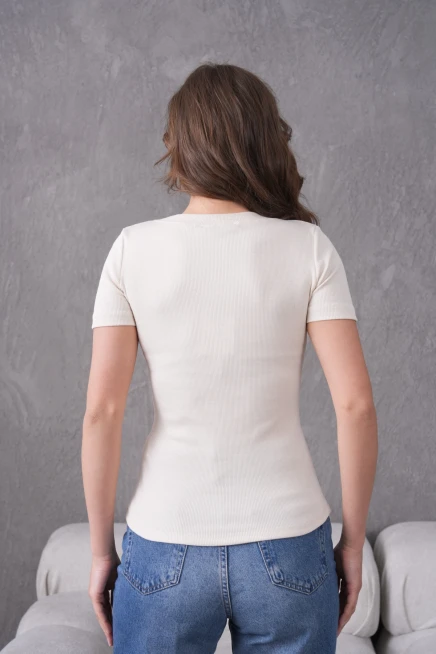 V Yaka Likralı Slim Fit Basic T-Shirt