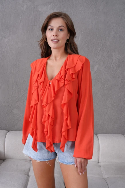 Uzun Kol Kırinkıl Yazlık Dokuma Bluz