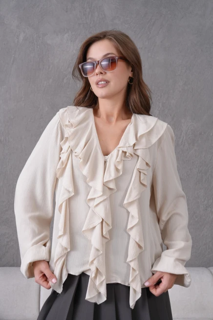 Uzun Kol Kırinkıl Yazlık Dokuma Bluz