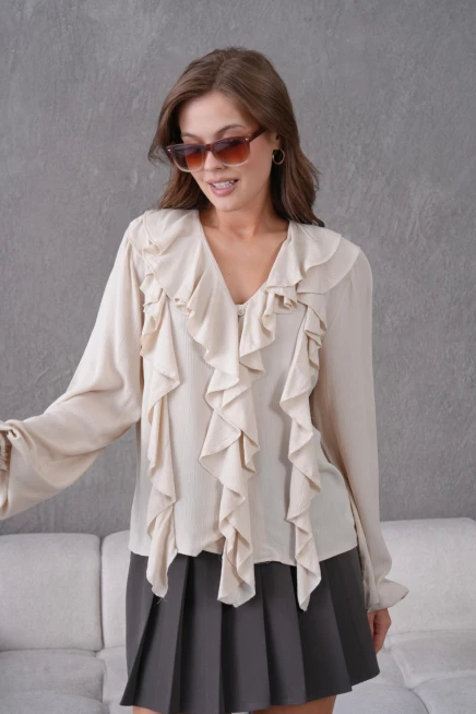 Uzun Kol Kırinkıl Yazlık Dokuma Bluz