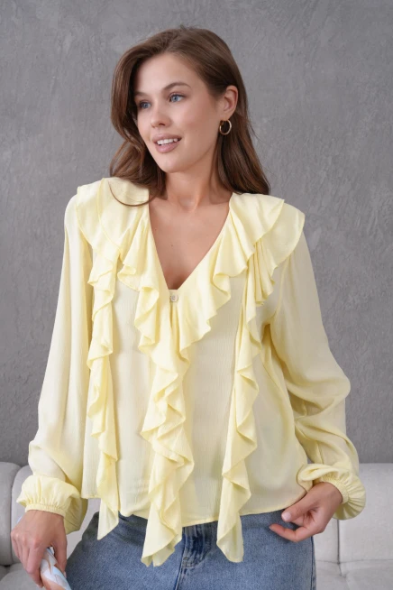 Uzun Kol Kırinkıl Yazlık Dokuma Bluz