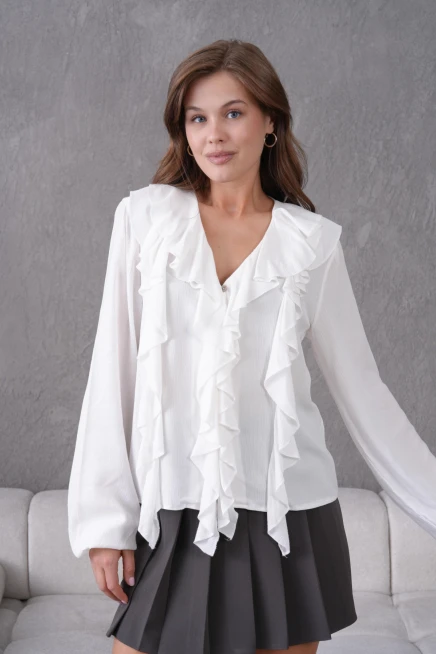 Uzun Kol Kırinkıl Yazlık Dokuma Bluz