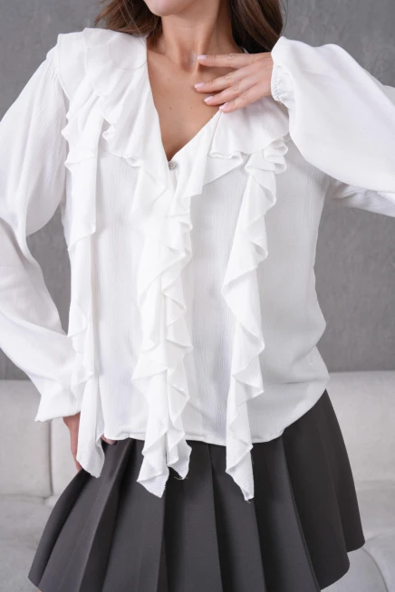 Uzun Kol Kırinkıl Yazlık Dokuma Bluz