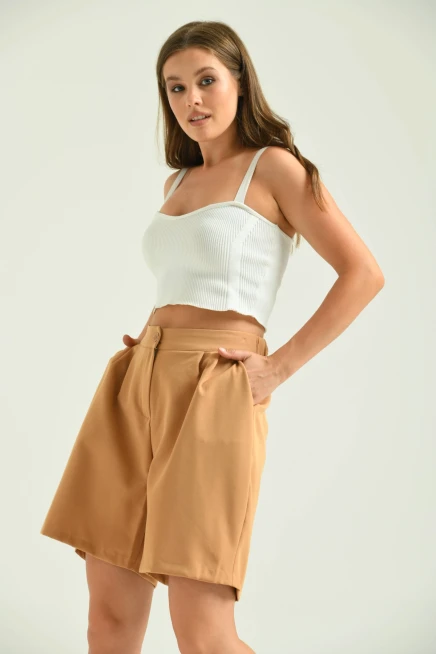 Kadın Vizon Uzun Basic Kumaş Şort