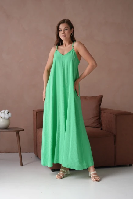 Askılı Yeşil Yazlık Elbise