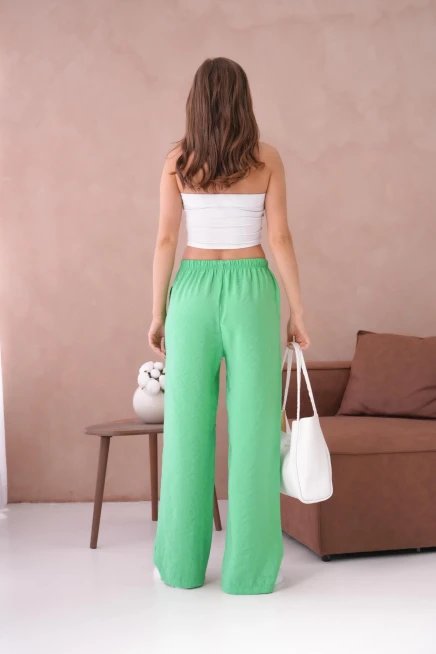 Yüksek Bel Lastikli Bol Paça Palazzo Dokuma Pantolon