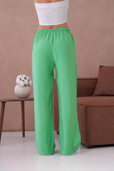 Yüksek Bel Lastikli Bol Paça Palazzo Dokuma Pantolon