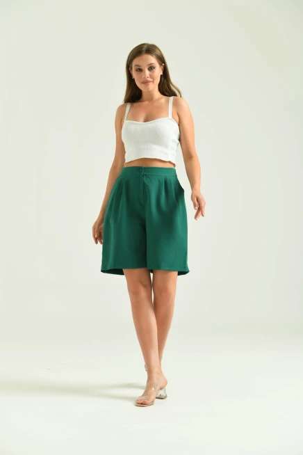Kadın Zümrüt Uzun Basic Kumaş Şort