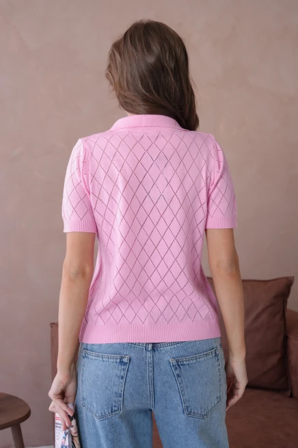 Polo Yaka Ajurlu Kısa Kol Polo Triko Kazak