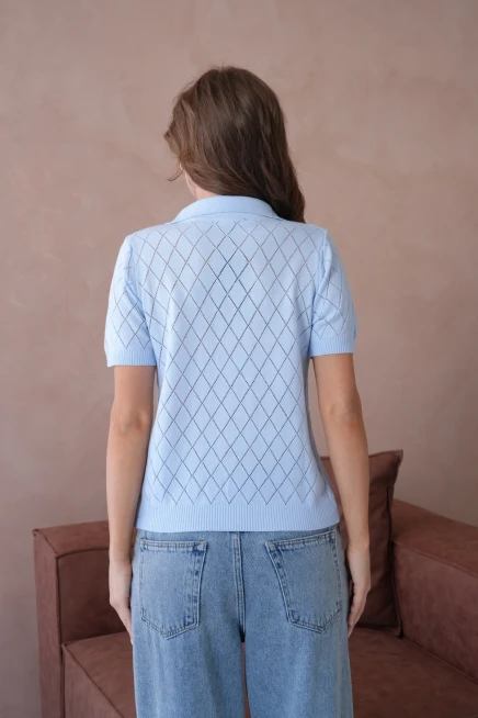 Polo Yaka Ajurlu Kısa Kol Polo Triko Kazak