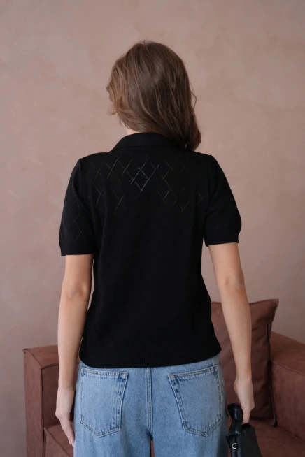 Polo Yaka Ajurlu Kısa Kol Polo Triko Kazak