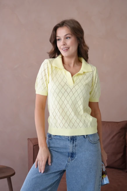 Polo Yaka Ajurlu Kısa Kol Polo Triko Kazak