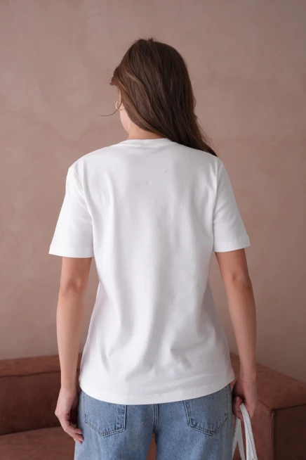 Taş Aksesuar Detaylı Kısa Kol Basic T-Shirt