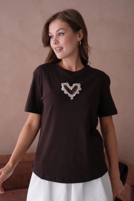 Taş Aksesuar Detaylı Kısa Kol Basic T-Shirt