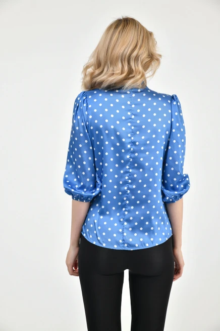 Uzun Kol Bağlama Detaylı Saten Bluz