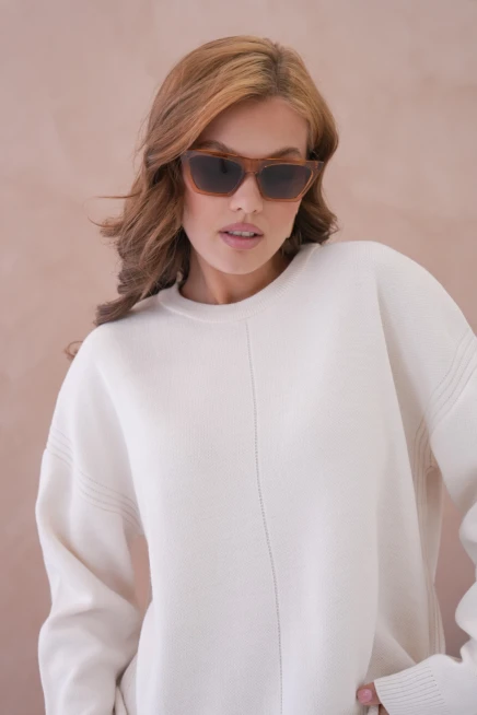 Kadı Bisiklet Yak Ajurlu Oversize Triko Kazak