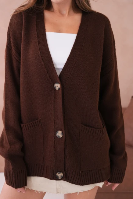 Kadın Açık Yaka Düğme Detay Çizgili Oversize Triko Kazak