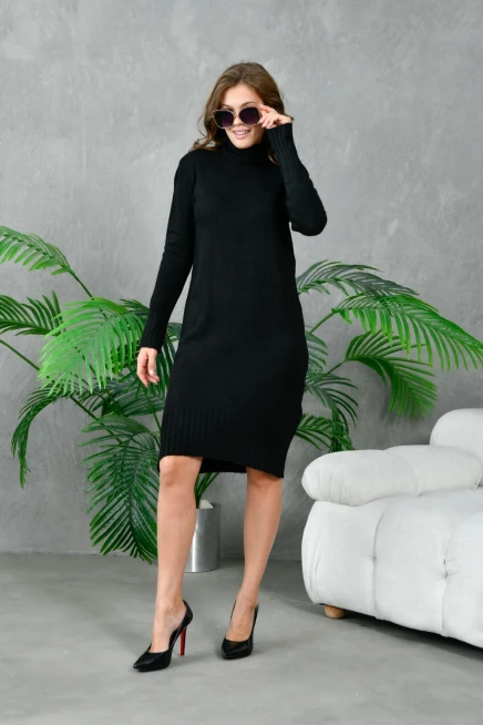 Kadın Balıkçı Yaka Kışlık Triko Elbise