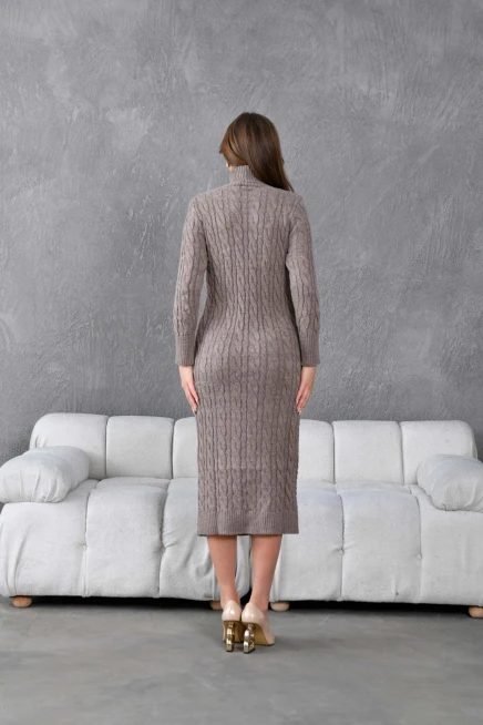 Kadın Balıkçı Yaka Örgü Detay Kışlık Triko Kelbise