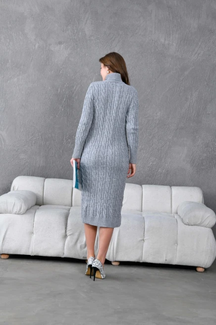 Kadın Balıkçı Yaka Örgü Detay Kışlık Triko Kelbise