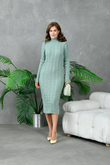 Kadın Balıkçı Yaka Örgü Detay Kışlık Triko Kelbise