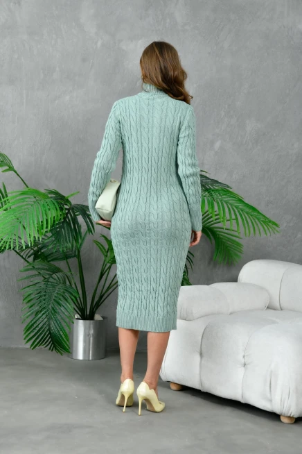 Kadın Balıkçı Yaka Örgü Detay Kışlık Triko Kelbise