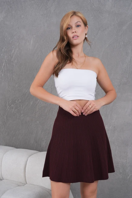 Kadın Beli Ribanalı Kısa Triko Etek