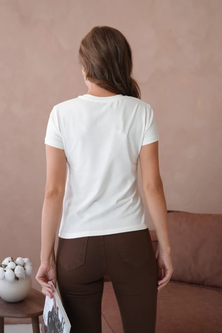 Bisiklet Yaka Desnli Taş Detay Basic Penye T-Shirt