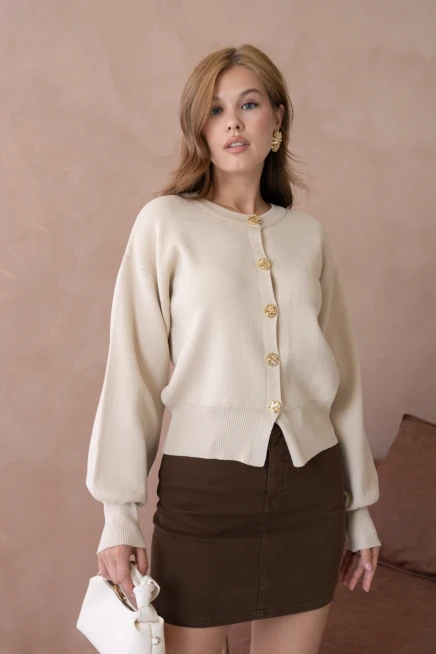 Kadın Bisiklet Yaka Düğme Detaylı Triko Hırka