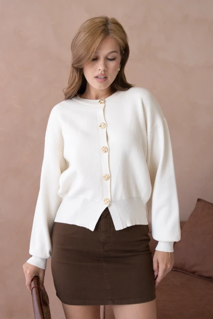 Kadın Bisiklet Yaka Düğme Detaylı Triko Hırka