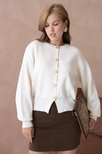 Kadın Bisiklet Yaka Düğme Detaylı Triko Hırka