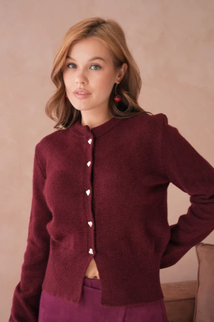 Kadın Bisiklet Yaka Düğme Detaylı Triko Hırka