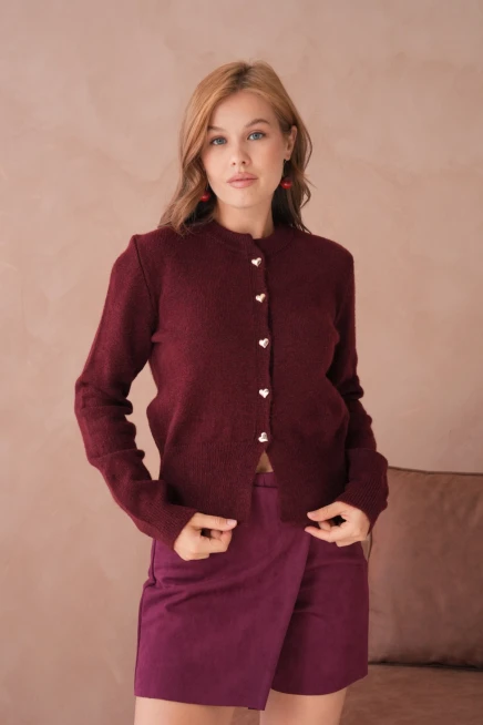 Kadın Bisiklet Yaka Düğme Detaylı Triko Hırka