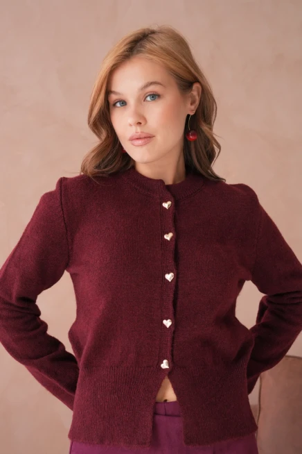 Kadın Bisiklet Yaka Düğme Detaylı Triko Hırka