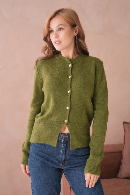 Kadın Bisiklet Yaka Düğme Detaylı Triko Hırka