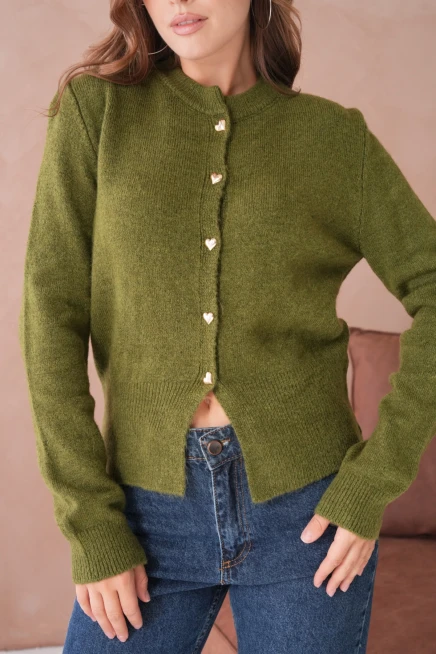 Kadın Bisiklet Yaka Düğme Detaylı Triko Hırka