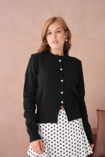 Kadın Bisiklet Yaka Düğme Detaylı Triko Hırka