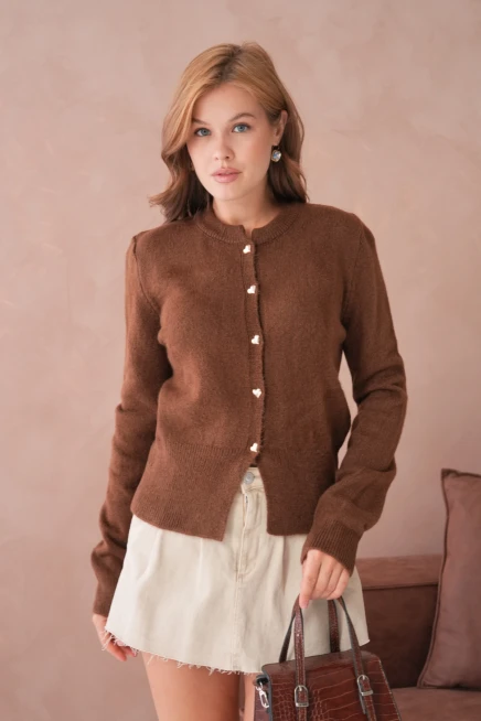 Kadın Bisiklet Yaka Düğme Detaylı Triko Hırka