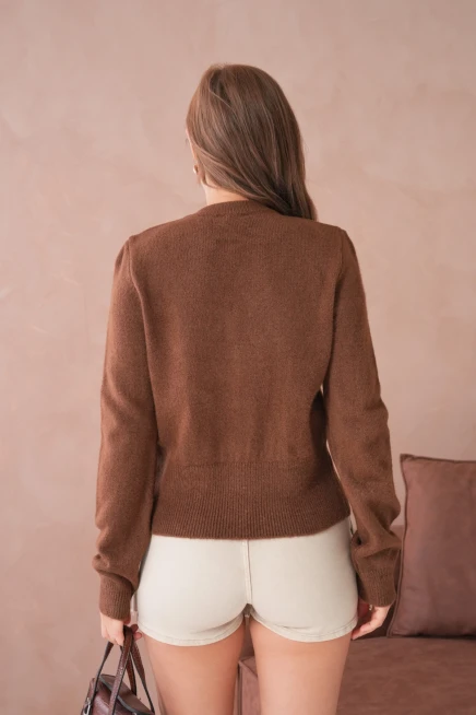 Kadın Bisiklet Yaka Düğme Detaylı Triko Hırka