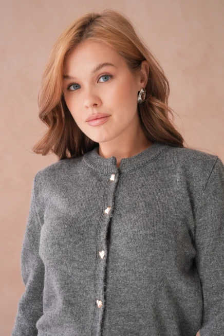 Kadın Bisiklet Yaka Düğme Detaylı Triko Hırka